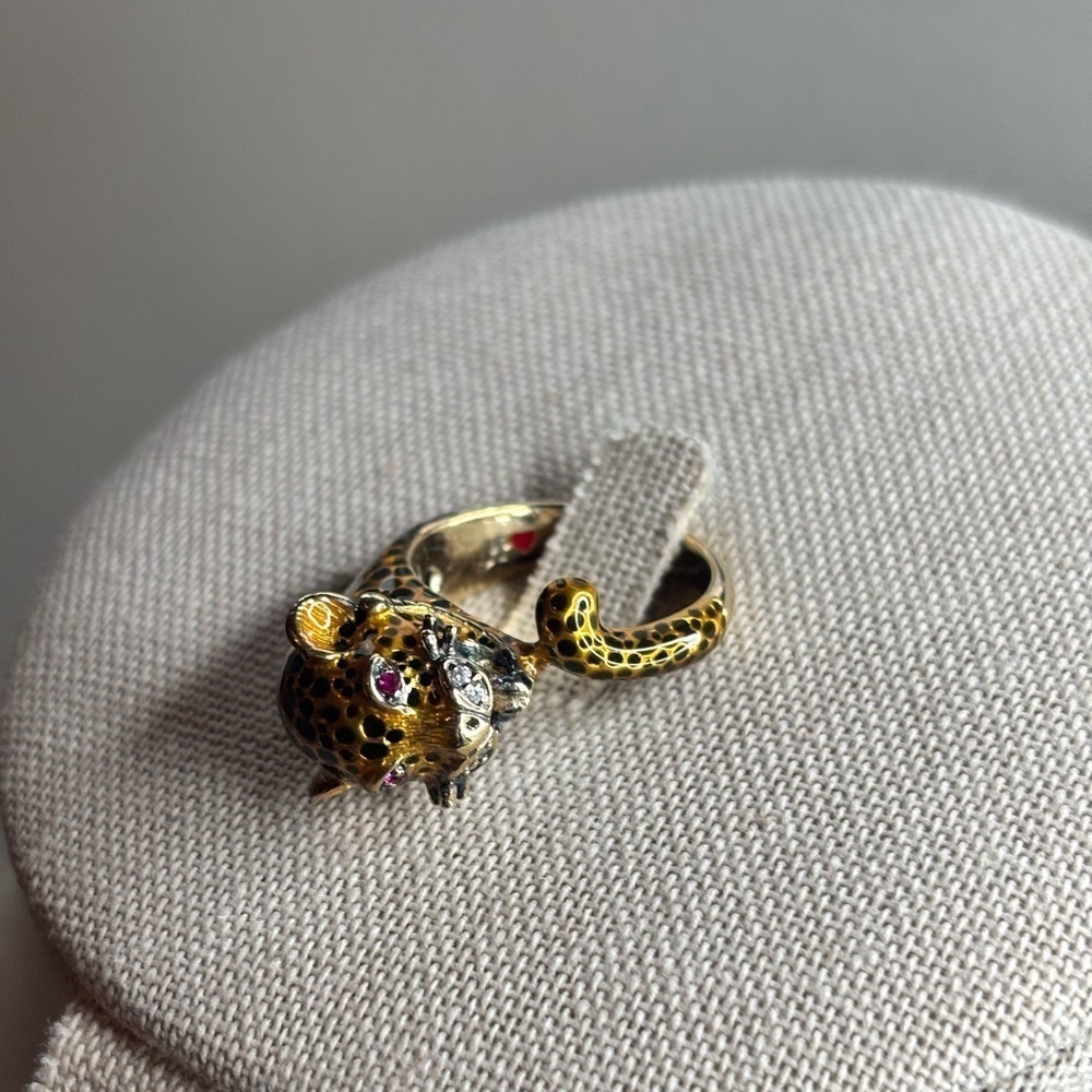 RARE Silvio Hidalgo Sterling Silver Enamel Panther jaguar Ring 7 Vintage Luxury - Picture 5 of 12